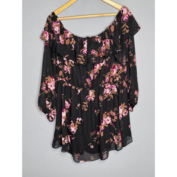 Lane Bryant Ruffle Off Shoulder Floral 3/4 Sleeve Womens Top Size 14 - Picture 4 of 4